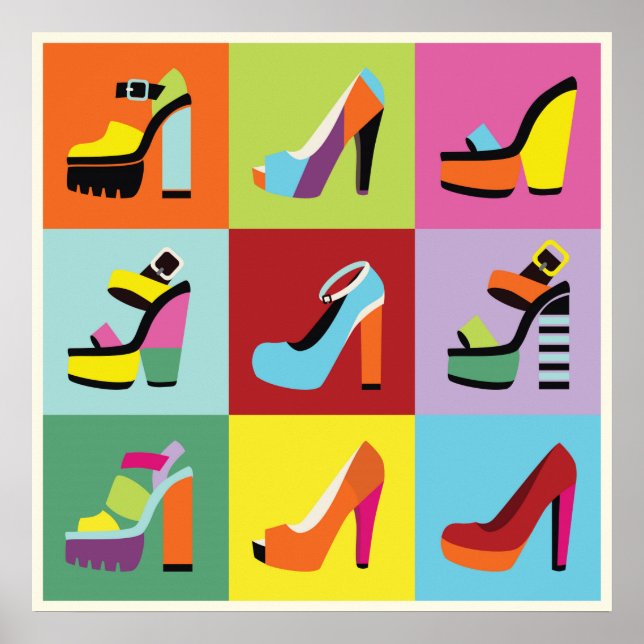 Affiches Chaussures pop art coloré féminin (Devant)