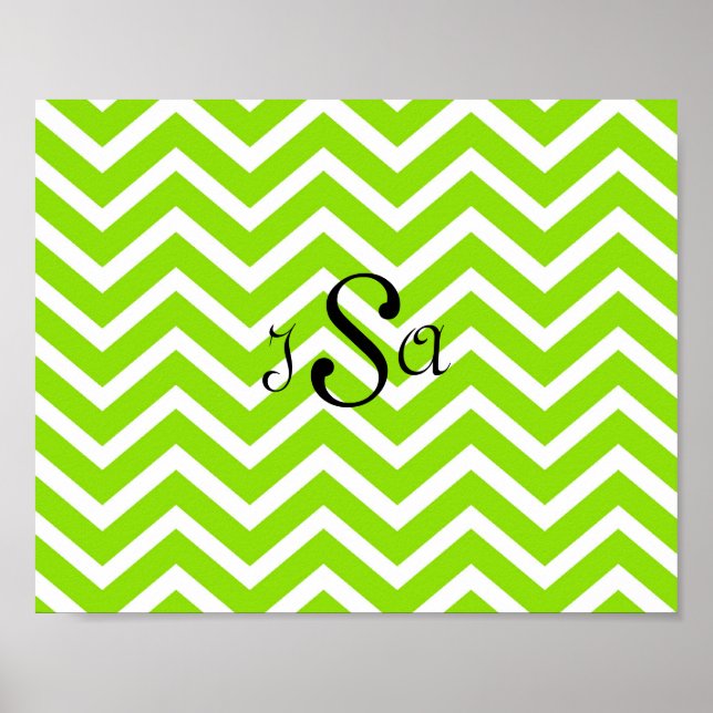 Affiches Chaux vert et blanc Chevron Monogram Wall Art (Devant)
