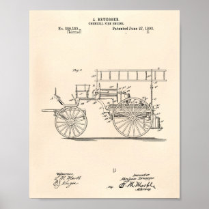 Affiches Chemical Fire Engine 1893 Patent Art Old Peper