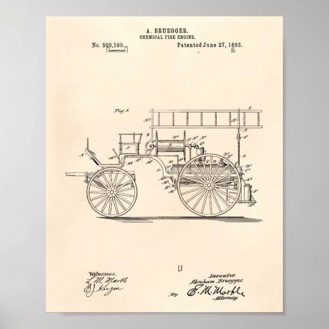 Affiches Chemical Fire Engine 1893 Patent Art Old Peper (Devant)