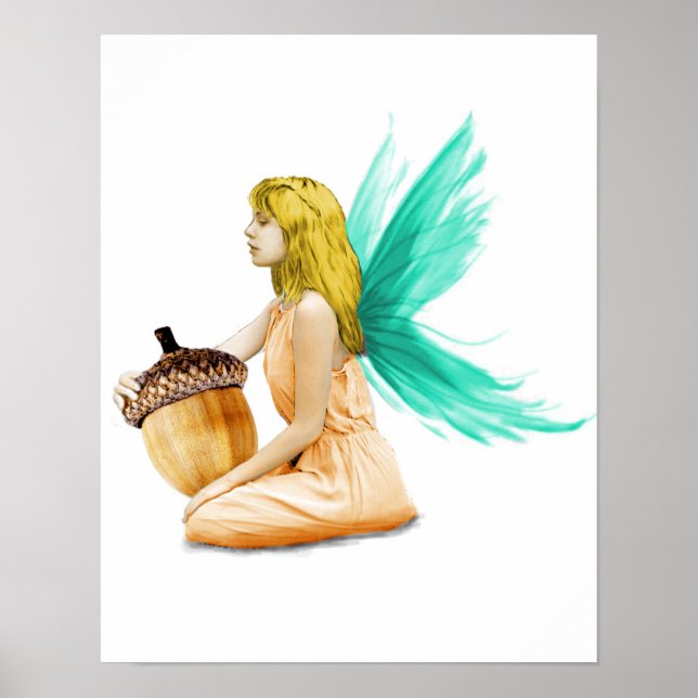 Affiches Chêne Arbre Fée tenant Acorn (Devant)