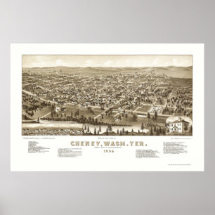 Affiches Cheney, WA Carte panoramique - 1884