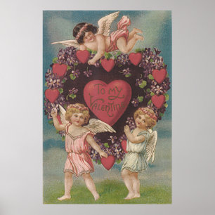 Affiches Cherub Cupid Heart Violets Valentine