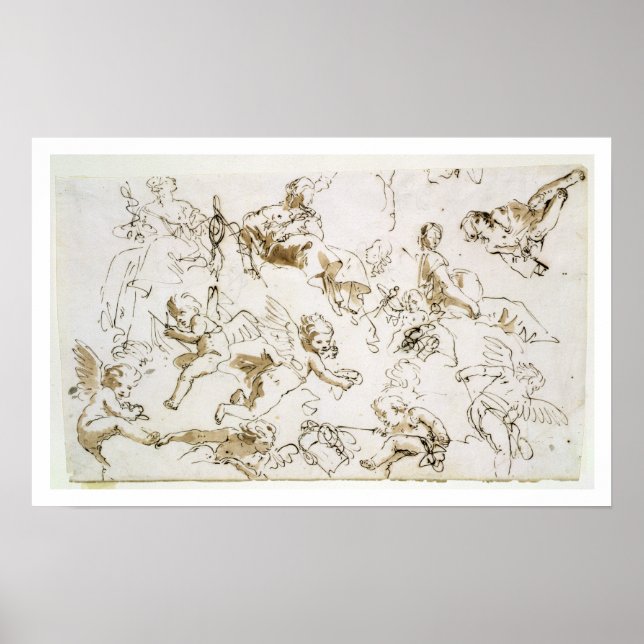 Affiches Cherubs, début du XVIIIe siècle (stylo, encre et l (Devant)