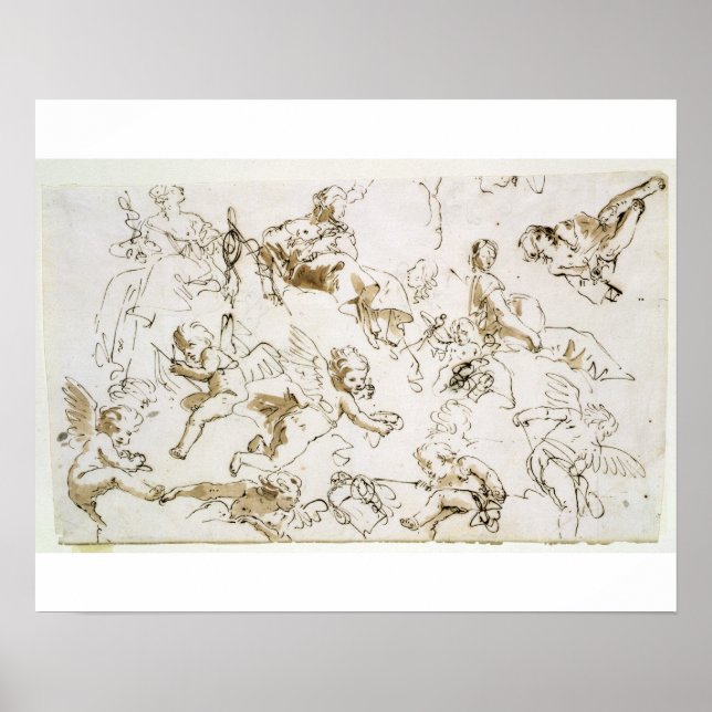 Affiches Cherubs, début du XVIIIe siècle (stylo, encre et l (Devant)