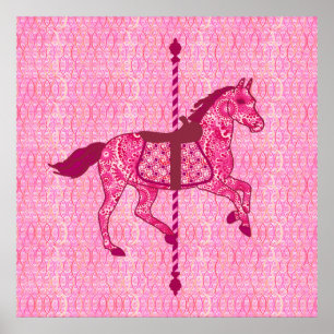 Affiches Cheval de carrousel - Fuchsia rose