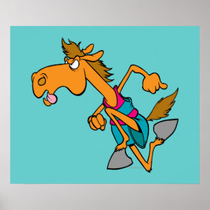 Affiches cheval de course drôle dessin animé de cheval cour