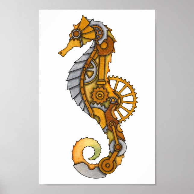 Affiches Cheval de mer Steampunk (Devant)