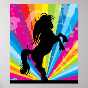 Affiches Cheval d'élevage en silhouette Techno arc-en-ciel