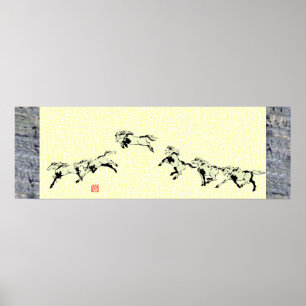 Affiches Cheval japonais samouraï art équestre sumi