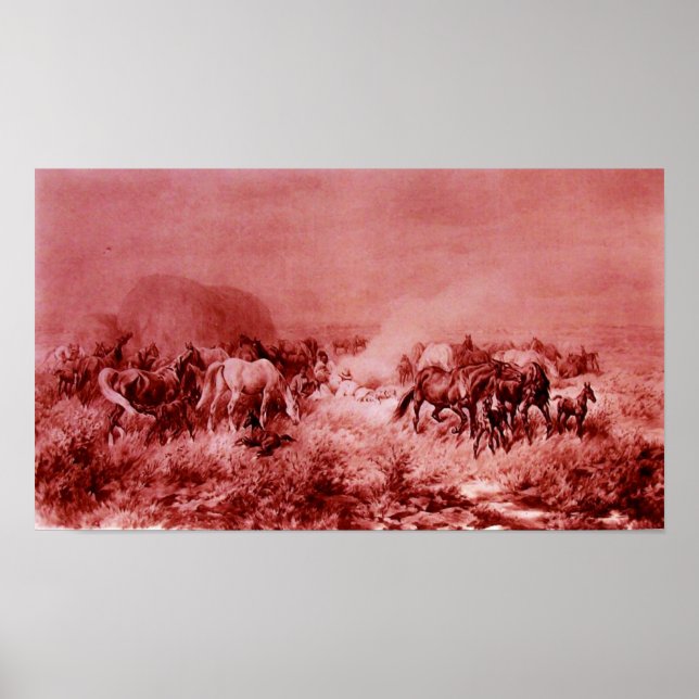 Affiches CHEVAUX GRAZER Antique Rouge rose (Devant)