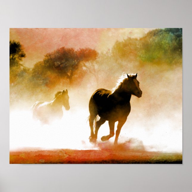Affiches Chevaux qui courent dans le brouillard (Devant)