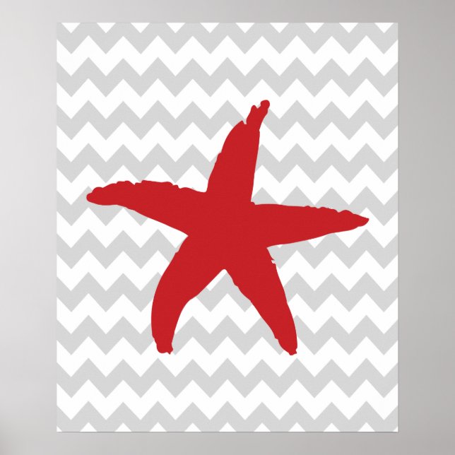 Affiches Chevron rouge et gris étoile marine (Devant)