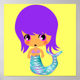 Affiches chibi magique sirène cheveux pourpre