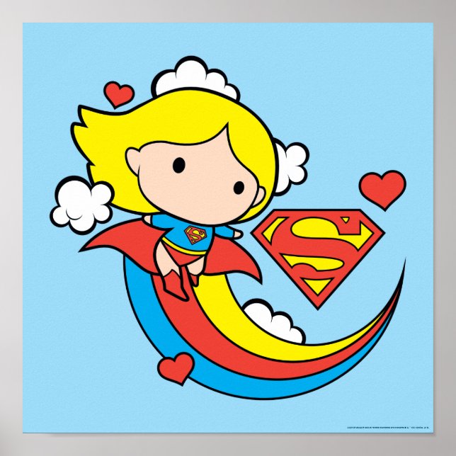 Affiches Chibi Supergirl volant arc-en-ciel (Devant)