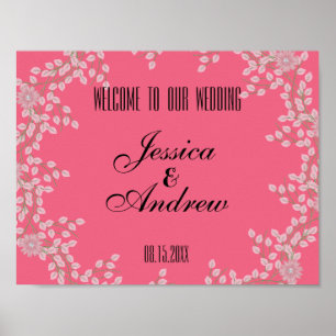 Affiches Chic Fleurs Roses et Perles Mariage Bienvenue