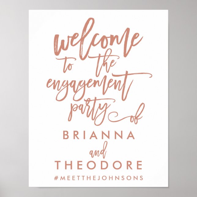 Affiches Chic Hand Lettered Rose Engagement Welcome Sign (Devant)