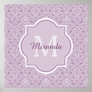 Affiches Chic Lavender Purple Damask Monogram With Name