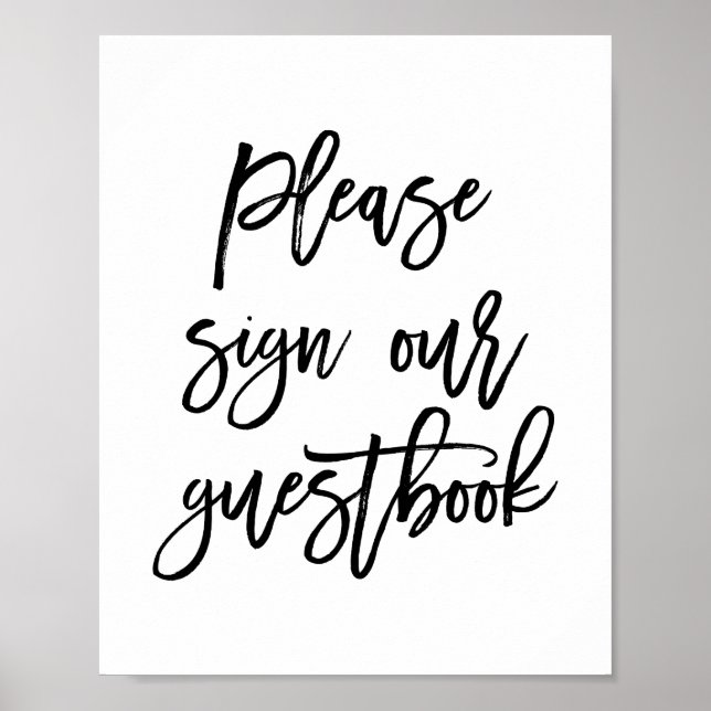 Affiches Chic Mariage Lettré À La Main Signer Notre Livre D (Devant)