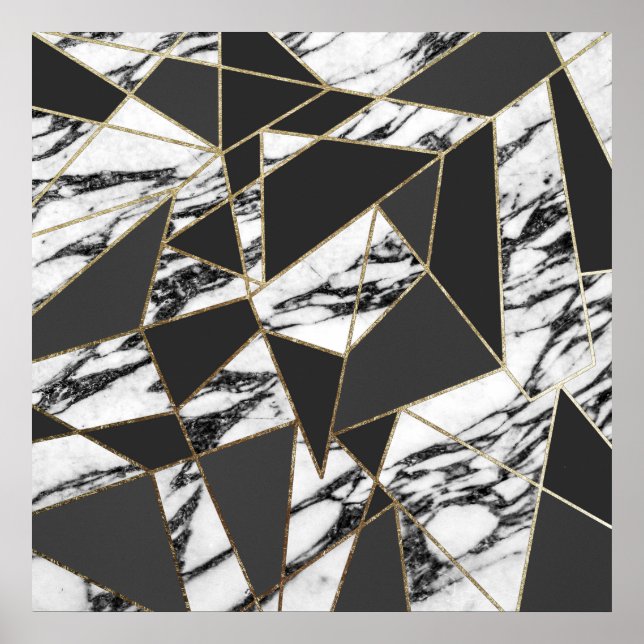 Affiches Chic Modern Gold Marble and Black Geometric (Devant)
