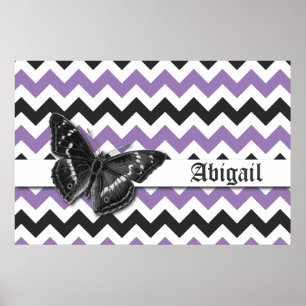 Affiches Chic Vintage Papillon Purple Grey Chevron Motif