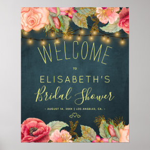 Affiches Chic vintage roses navy bridal shower welcome sign