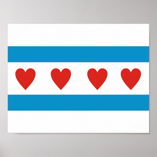 Affiches chicago city love flag hearts usa united states am (Devant)