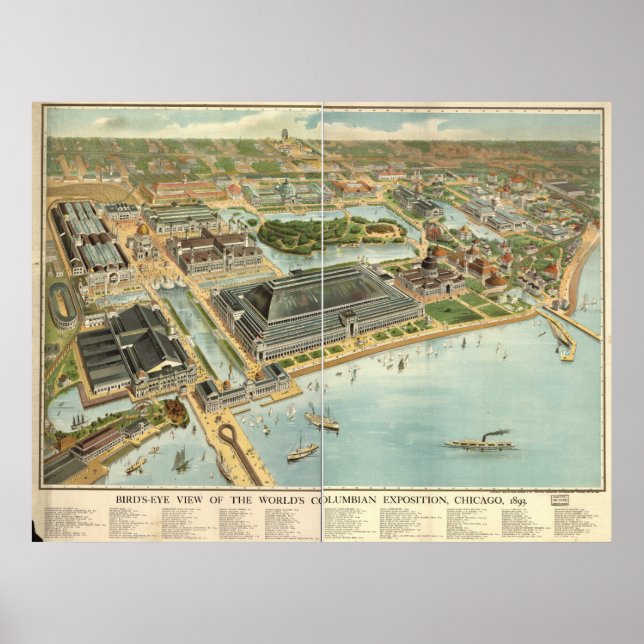 Affiches Chicago Columbian Exposition 1893 Carte panoramiqu (Devant)