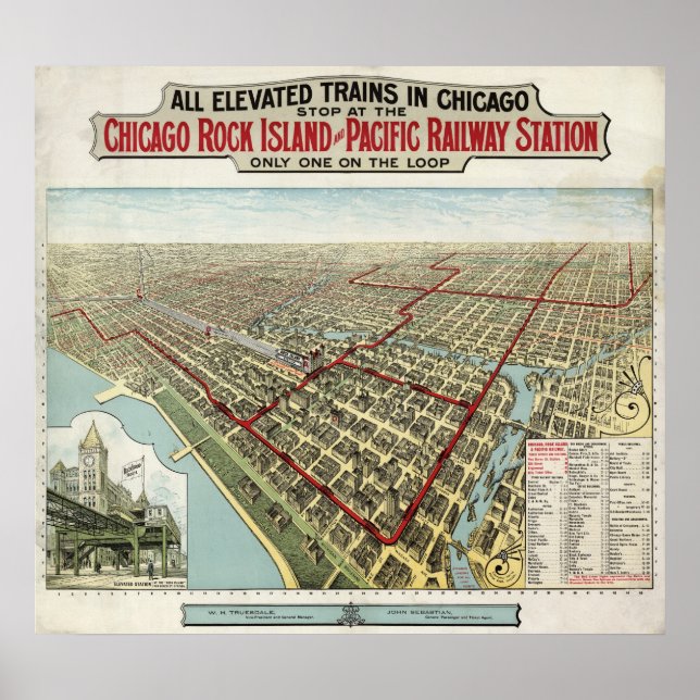 Affiches Chicago Elevated Trains (Poole) 1897 - AGED BMB (Devant)