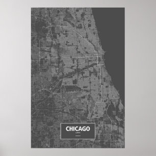 Affiches Chicago, Illinois (blanc sur noir)