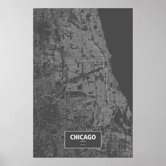 Affiches Chicago, Illinois (blanc sur noir) (Devant)
