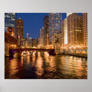 Affiches Chicago, Illinois, vue panoramique et rivière Chic