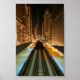 Affiches Chicago "L" station la nuit