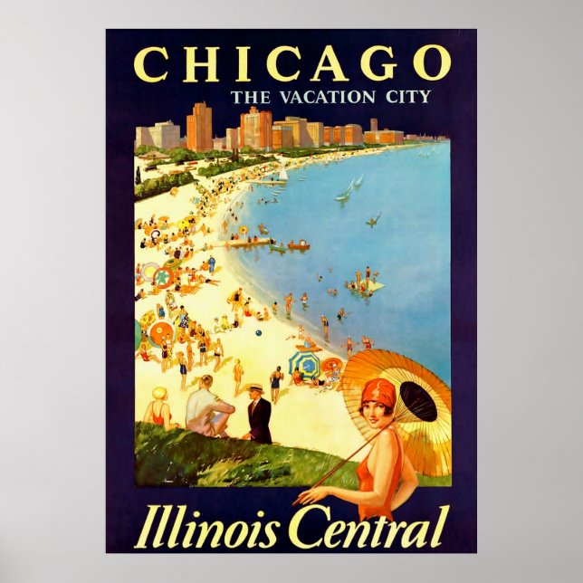 Affiches Chicago ~ La ville de vacances ~ Vintage voyage (Devant)