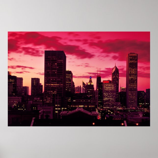 Affiches Chicago Skyline à Dusk (Devant)