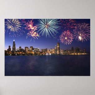 Affiches Chicago Skyline avec Fireworks Print