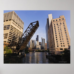 Affiches Chicago Skyline depuis le pont de Kinzie Street