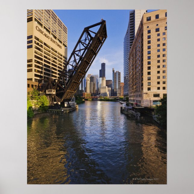 Affiches Chicago Skyline depuis le pont Kinzie St (Devant)