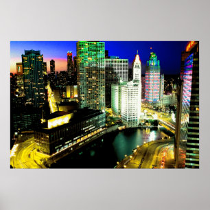 Affiches Chicago Skyline Nightime
