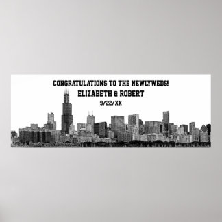 Affiches Chicago Skyline Silhouette Wedding Party Banner