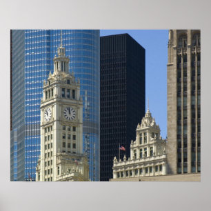 Affiches Chicago, Wrigley Building avec Trump Hotel &