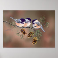 CHICKADEES & PINECONES par SHARON SHARPE