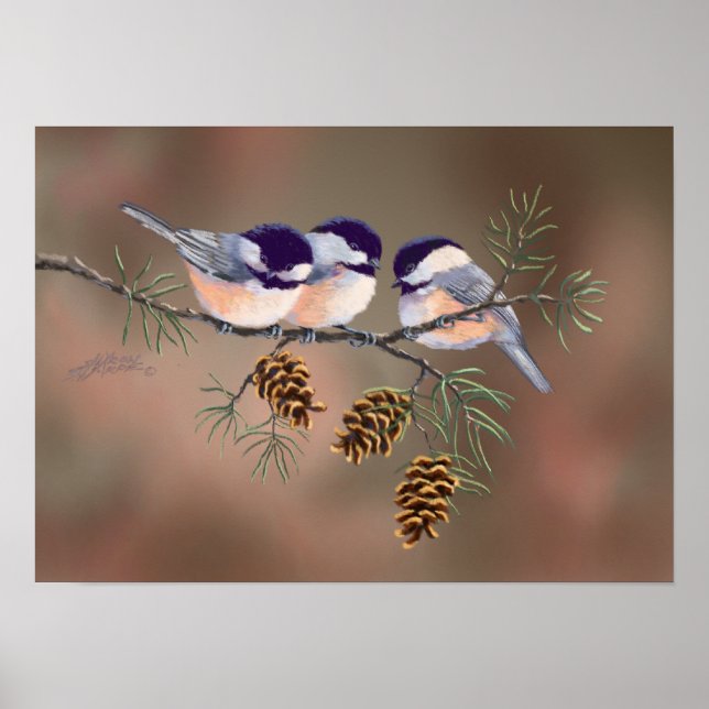 Affiches CHICKADEES & PINECONES par SHARON SHARPE (Devant)