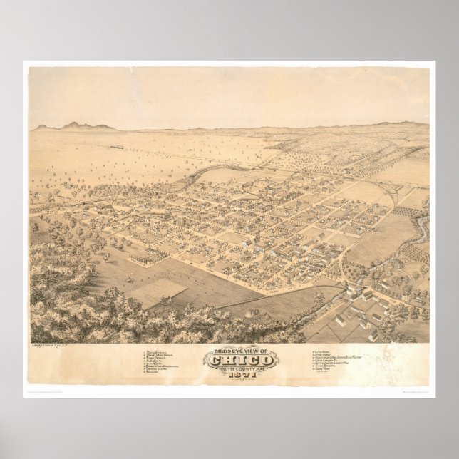 Affiches Chico, CA. Carte panoramique 1871 (0272A) (Devant)