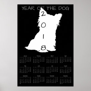 Affiches Chien blanc mignon Nouvel An chinois 2018 Calendri