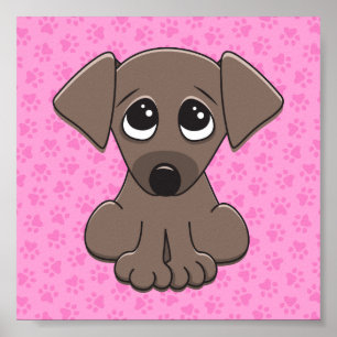 Affiches Chien chiot brun mignon sur empreinte de patte ros