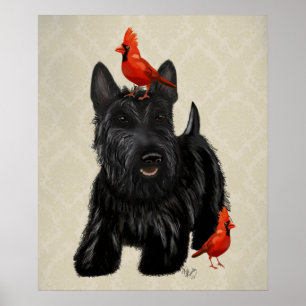 Affiches Chien de Scottie et oiseaux rouges