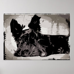 Affiches Chien de Scottie se reposant avec l'arrière - plan