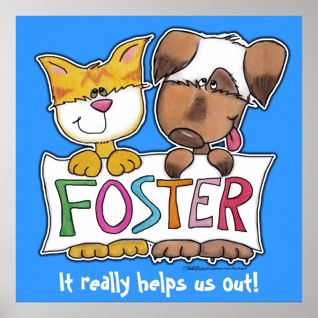 Affiches Chien et chat tiennent une bannière FOSTER (Devant)