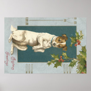 Affiches Chien mendiant Holly Noël salutations